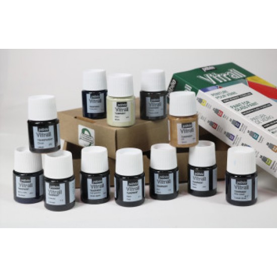 Pebeo Vitrail Stained Glass Paint 12 x 20ml Bottles Solvent Based Craft 757421